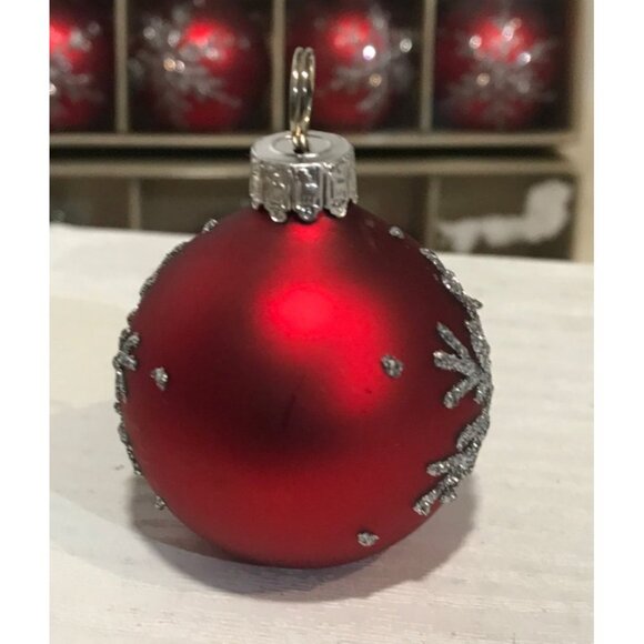 Set Of 12 Red Christmas Ball Place Card Ornaments With Snowflake Design 2" - Picture 9 of 11